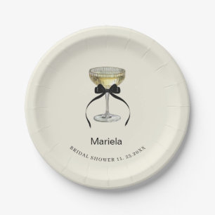 Aquarell Champagner-Coupe schwarze Schleife Braut- Pappteller