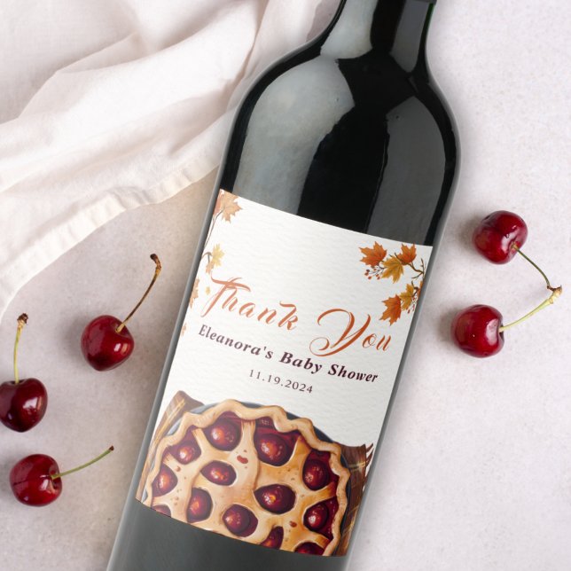 Aquarell Cherry Pie Baby Dusche Danke Weinetikett (Cute Watercolor Rustic Cherry Pie Baby Shower Wine Label)