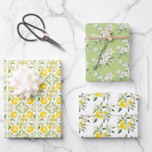 Aquarell Chic Green Sage Lemons Amalfi Italien Geschenkpapier Set