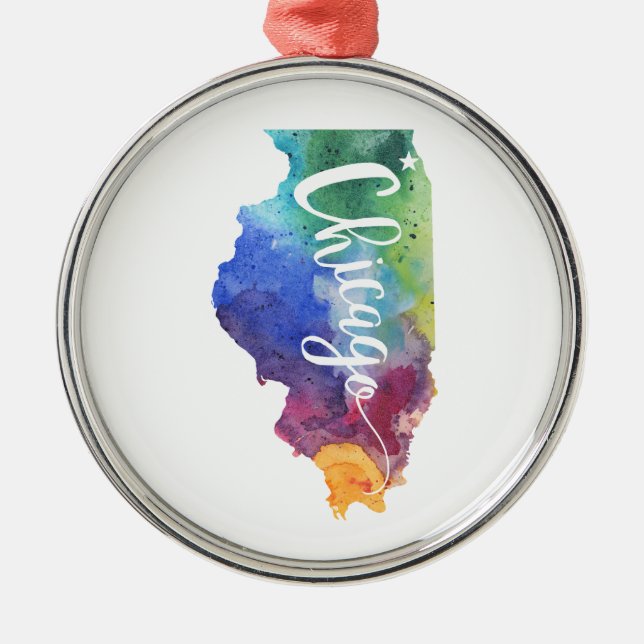 Aquarell Chicago Ornament Aus Metall (Vorne)