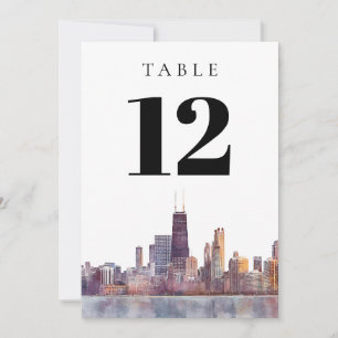 Aquarell Chicago Skyline Tischnummer