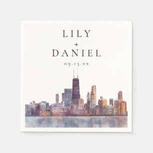 Aquarell Chicago Skyline Zielort Hochzeit Serviette