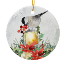 Aquarell-Chickadee und Laterne