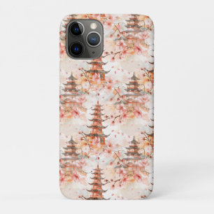 Aquarell-Chinesische Pagode mit Kirschblüten Case-Mate iPhone Hülle