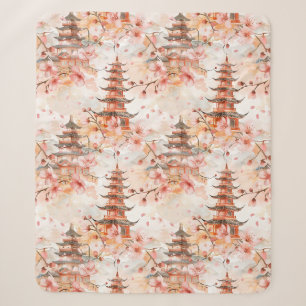 Aquarell-Chinesische Pagode mit Kirschblüten Sherpadecke