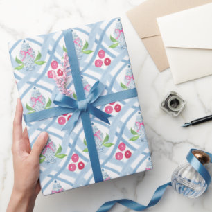 Aquarell Chinoiserie Blau und Pink Ginger Jars Geschenkpapier