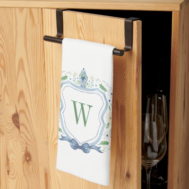 Aquarell Chinoiserie Ginger Jar Monogram Wappen Geschirrtuch (Drittel gefaltet)