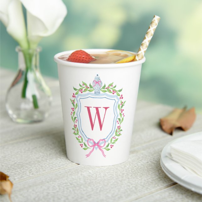 Aquarell Chinoiserie Ginger Jar Monogram Wappen Pappbecher (In Situ)