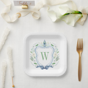 Aquarell Chinoiserie Ginger Jar Monogram Wappen Pappteller