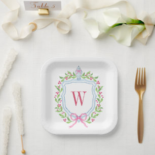 Aquarell Chinoiserie Ginger Jar Monogram Wappen Pappteller
