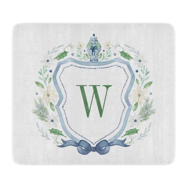 Aquarell Chinoiserie Ginger Jar Monogram Wappen Schneidebrett (Vorderseite)