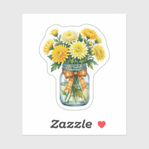Aquarell-Chrysantheme-Mason-Glas Gelbe Blumige S Aufkleber