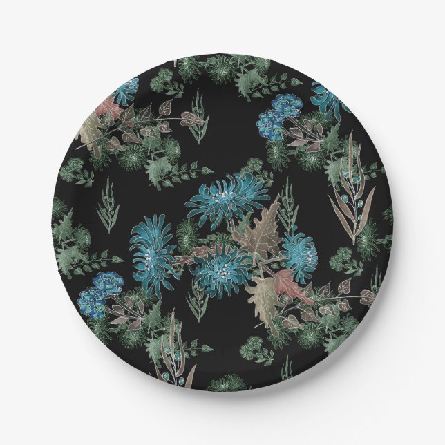 Aquarell, Chrysanthemen Pappteller (Vorderseite)