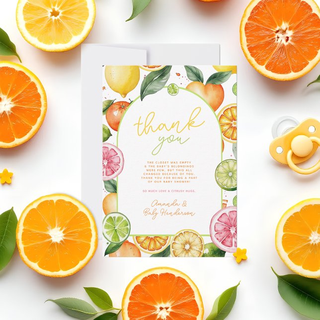 Aquarell Citrus Fruit Baby Dusche Dankeskarte (Citrus Fruit Baby Shower Thank You)