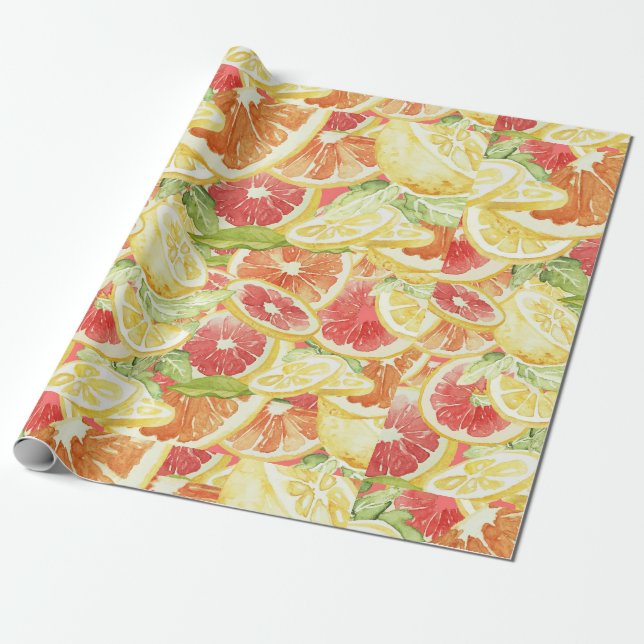 Aquarell Citrus Grapefruit Lemon & Orange Geschenkpapier (Ungerollt)