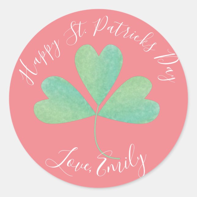 Aquarell Clover St Patricks Day Leckerei Rosa Runder Aufkleber (Vorderseite)