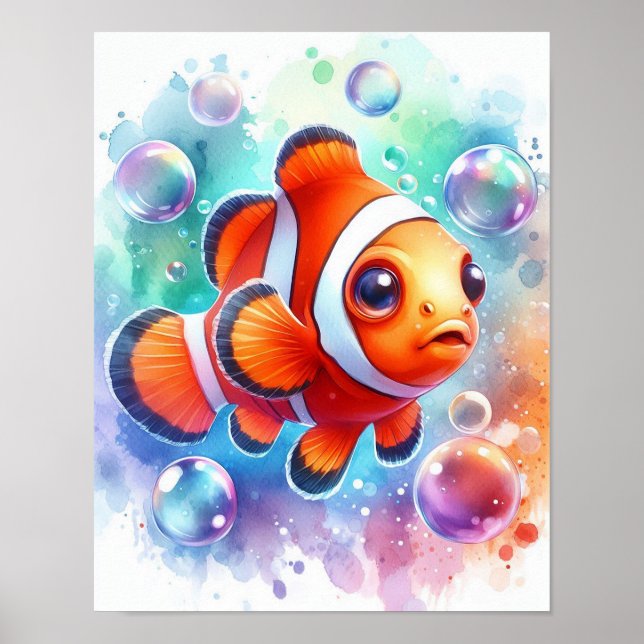 Aquarell-Clownfisch Poster (Vorne)