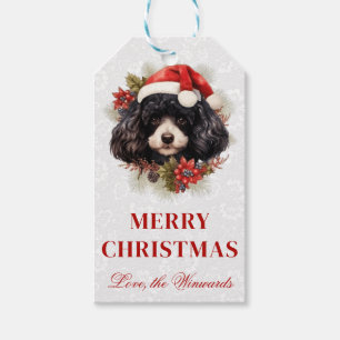 Aquarell Cocker Spaniel und Kranz Weihnachten Geschenkanhänger