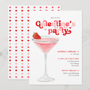 Aquarell-Cocktail-Retro-Galentines-Day-Party Einladung
