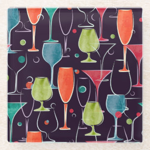 Aquarell-Cocktails, farbenfrohes Vintage-Muster. Glasuntersetzer