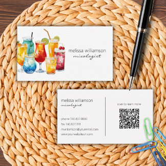 Aquarell-Cocktails mit QR-Code Visitenkarte