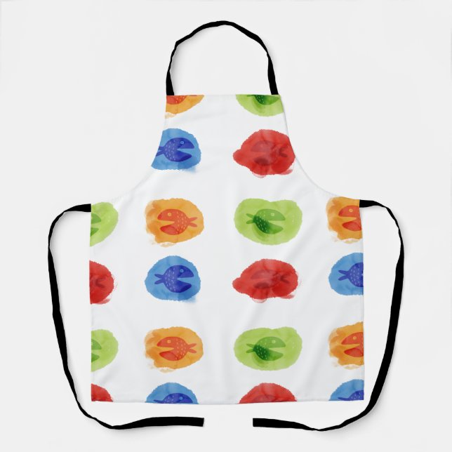 Aquarell Comic Cartoon Fish All-over Print-Schürze Schürze (Vorderseite)