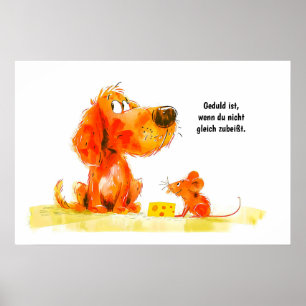 Aquarell-Comic-Hund und Maus mit Käse Poster