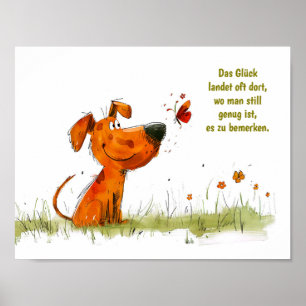 Aquarell-Comic-Hund und Schmetterling Moment Poster