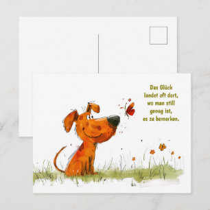 Aquarell-Comic-Hund und Schmetterlingsmoment Feiertagspostkarte