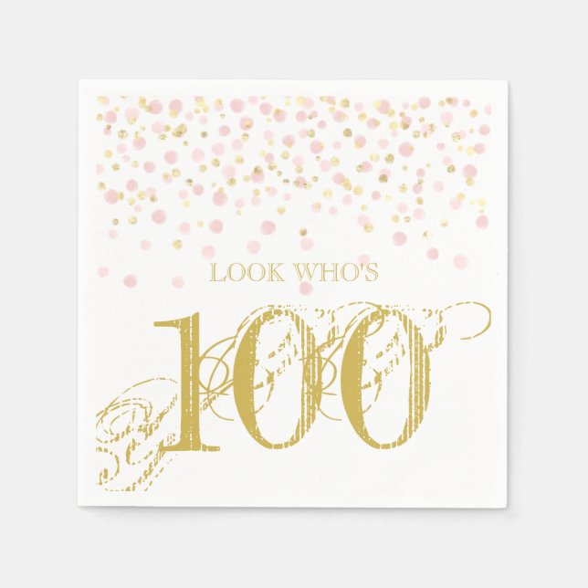 Aquarell Confetti 100. Elegant Geburtstag Ihr Serviette (Vorderseite)