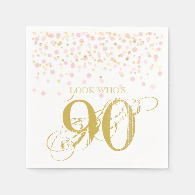 Aquarell Confetti Look Wer ist 90 Elegant Geburtst Serviette (Vorderseite)