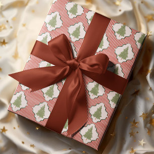 Aquarell Coquette Weihnachtsbaum gestreiftes Muste Geschenkpapier