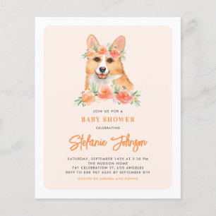 Aquarell-Corgi-Pfirsich-Baby-Shower-Einladung