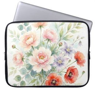 Aquarell Cottage-Garten Wildblumenstrauß Laptopschutzhülle