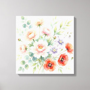 Aquarell Cottage-Garten-Wildblumenstrauß Leinwanddruck
