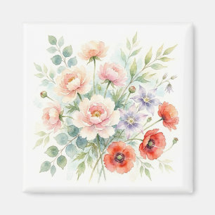 Aquarell Cottagegarten Wildblumenstrauß Magnet
