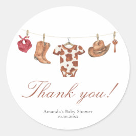 Aquarell-Cowboy-Baby-Shower-Danke Runder Aufkleber