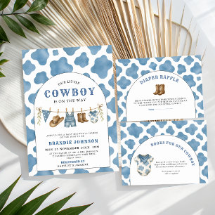 Aquarell-Cowboy-Blau-Kuh-Druck-Windel-Raffle Begleitkarte