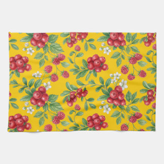 Aquarell-Cranberry- und Himbeer-Blumenmuster Geschirrtuch
