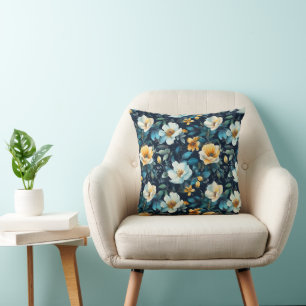 Aquarell Cream Yellow Blue Florals Kissen