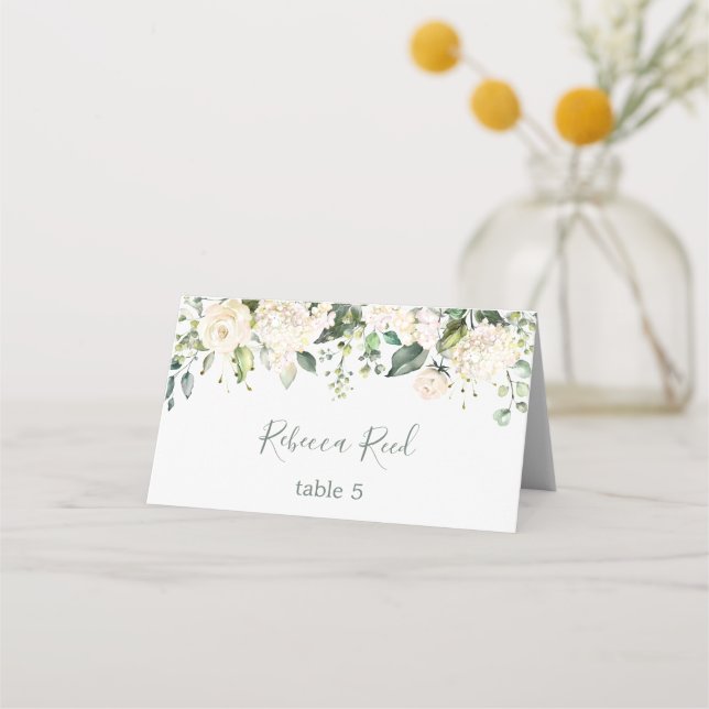 Aquarell, cremefarbene Rose Hochzeitstisch Platzkarte (Rückseite)