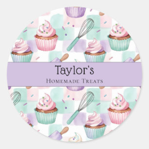 Aquarell-Cupcake-Lavendel-Teal-Cupcake-Topp Runder Aufkleber
