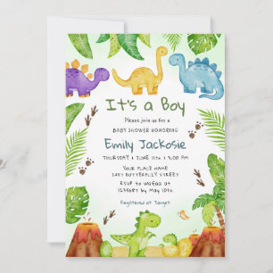 Aquarell Cute Boho Dinosaur Grünzeug Junge Baby  Einladung