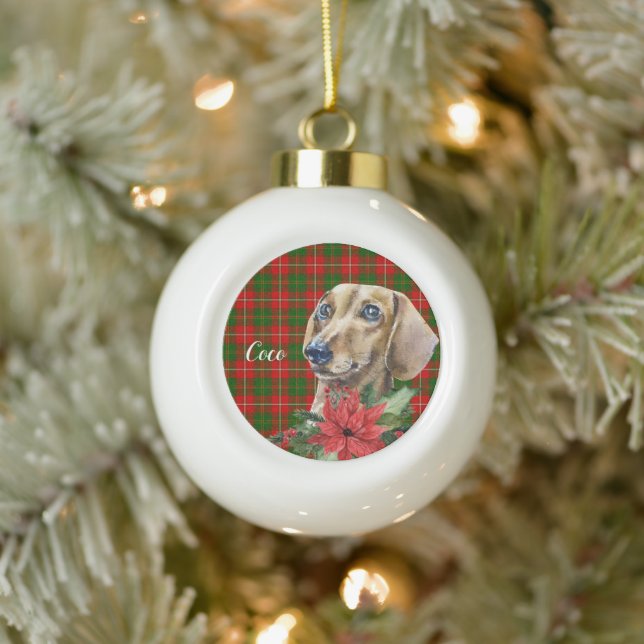 Aquarell Dackel Hund Personalisiert Keramik Kugel-Ornament (Baum)
