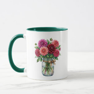 Aquarell-Dahlie-Mason-Glas-Grüner-Accent-Tasse Tasse
