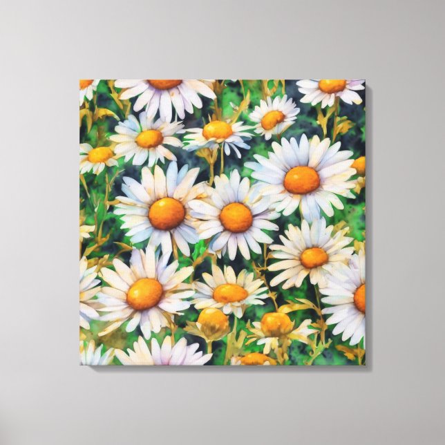 Aquarell Daisy Blume Garten Leinwanddruck (Vorderseite)