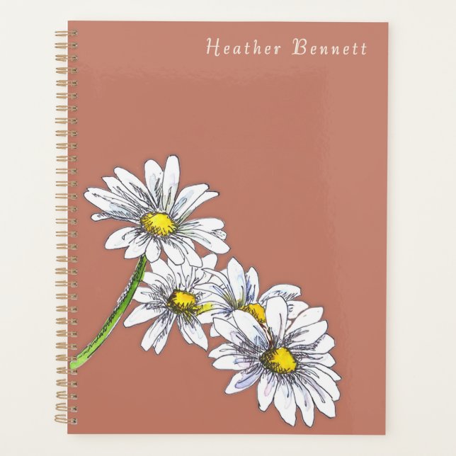 Aquarell-Daisy-Floral-Boho-Weihnachtsgeschenk Planer (Vorderseite)