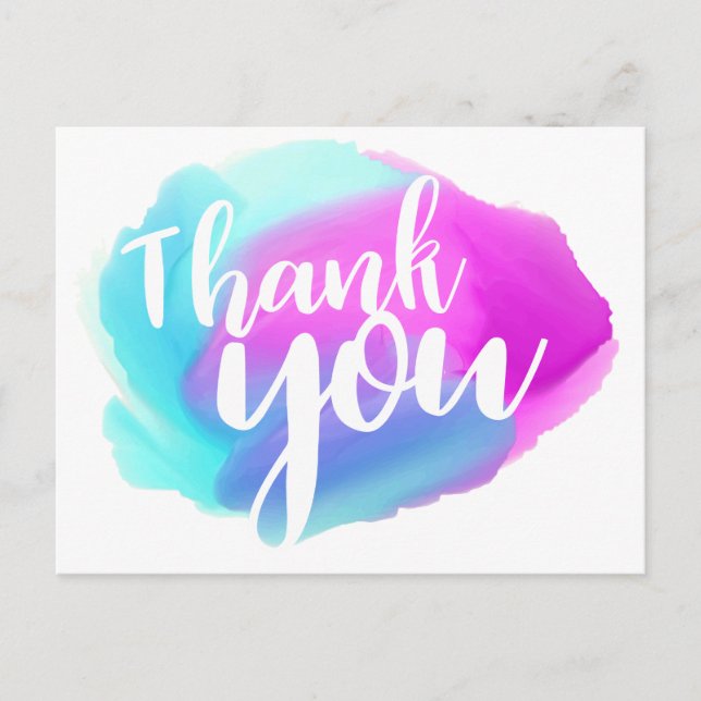 Aquarell Danke Blau, Lila und Türkis Postkarte (Vorderseite)
