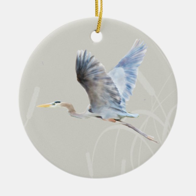 Aquarell, das blauen Reiher fliegt Keramikornament (Vorne)