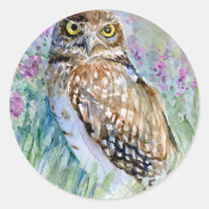 Aquarell, das Eule gräbt Runder Aufkleber